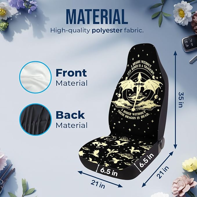 GENANY Dragon Rider Car Seat Covers Set of 2, Breathable Front Seat Covers for Truck Sedan SUV, Bookish Car Accessories, Dragon Themed Gift for Women Men