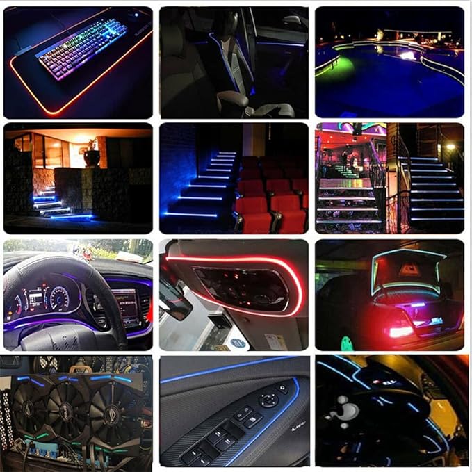 3m/9.8ft 5m/16ft Car Home LED Strip Ambient Light 2mm Plastic Optic Fiber Cable Skirt Tube Kit with 12V LED Light Source Illuminator (Purple,3m/9.8ft)