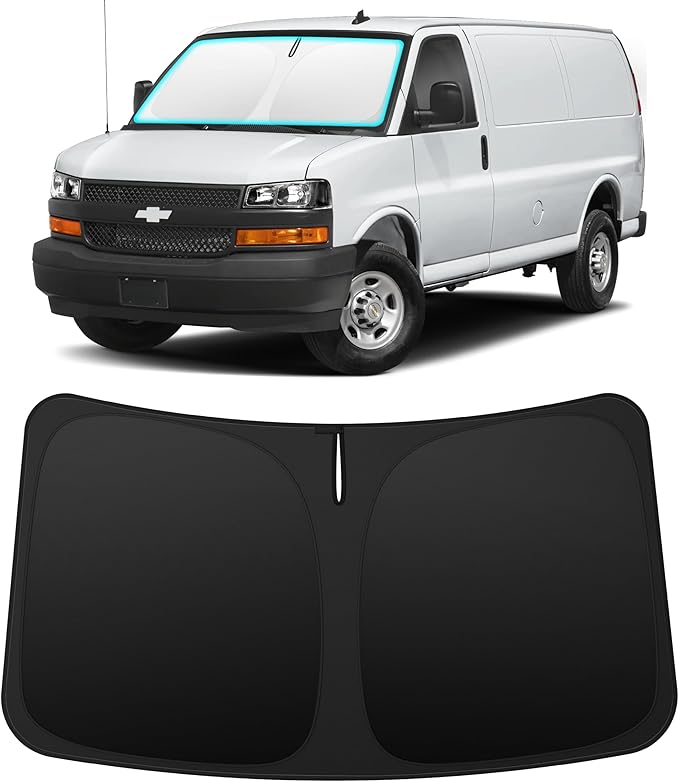 INSAUTO Custom Fit Windshield Sun Shade Accessories for Chevrolet/Chevy Express 1995-2026, Foldable Front Window Sunshade, UV & Heat Reflector, Keeps Interior Cool, Includes Storage Bag