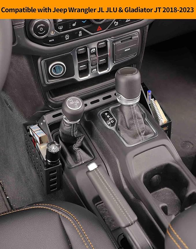 Hoolcar Center Console Gear Shift Organizer Tray Compatible with Jeep Wrangler JL/JLU 2018-2024 & Jeep Gladiator JT Truck 2020-2023 Storage Box, Interior Accessories, Black