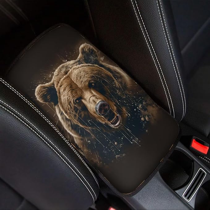 Brown Bear Car Center Console Armrest Cover Pad Universal Decorative Automotive Armrest Cover Pad for Truck Sedan SUV, Bear Car Interior Decor Accessories