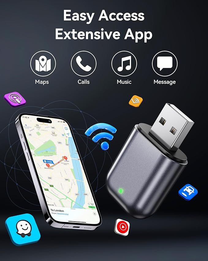 Burnt Sugar Wireless Carplay Adapter for iPhone Newly Upgraded, Ultra-Mini USB Design Wired to Wireless for Apple Car Play, Stable Low-Lag GPS Plug & Play for iOS 10+ & Cars from 2016+ (Starry Sky)
