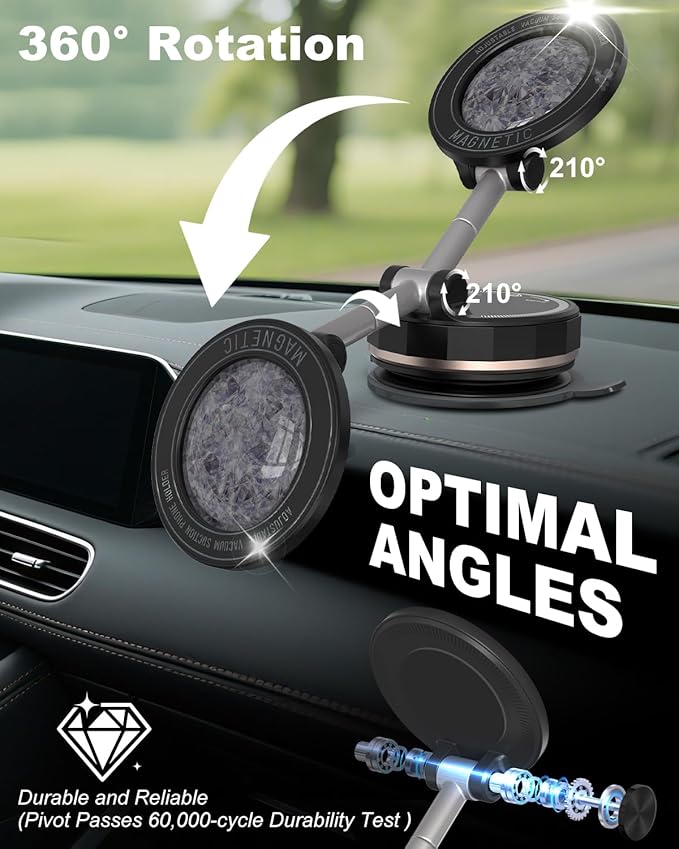 2026 Gen-3 Magnetic Phone Holder for MagSafe Car Mount,360° Adjustable Vacuum Suction Phone Mount for Car/Mirror/Home/Travel,Suction Cup Mount for iPhone 17/16/15/14/13/12/Android (Black)
