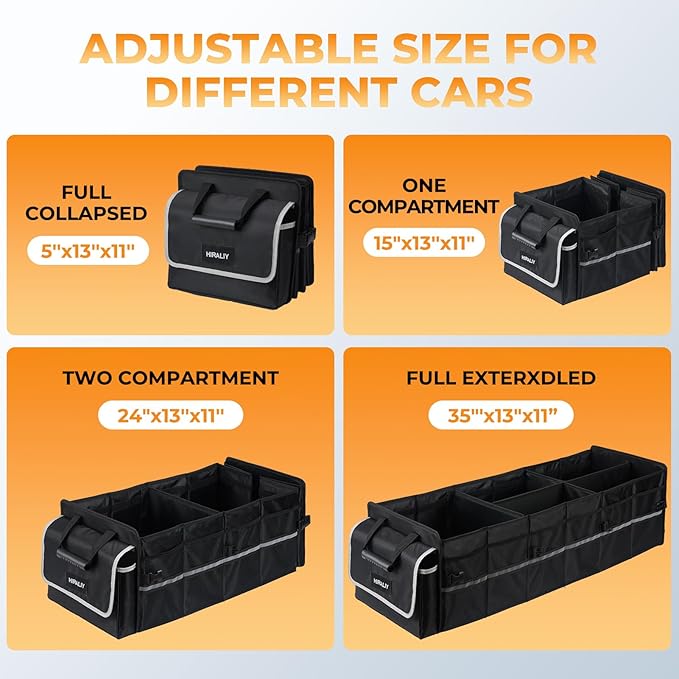 HIRALIY 4 in 1 Car Trunk Storage Organizer with Leakproof Cooler Bag, Made of 1680D Oxford and PP board, Multi-Compartment Foldable Trunk Storage Box for Car Truck SUV