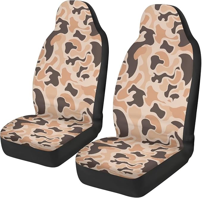 ELEQIN Brown Camo Front Car Seat Covers 2pcs, Automotive Seat Covers Car Accessories Universal Size Fit for Most Cars,SUVs&Trucks&Vans
