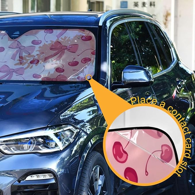 Bow Cherry Pink Windshield Sun Shade Blocks UV Rays Sun Visor Protector Sunshade Accordion Folding Sun Reflector Auto for Car Truck SUV to Keep Your Vehicle Cool