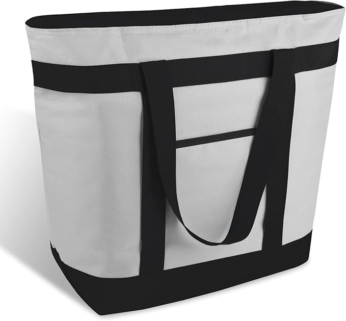 mosago Commercial Insulated Food Delivery Bag 39L, Heavy Duty Thermal Catering Tote with Zipper, Leakproof Hot & Cold Transport Bag for Restaurant & Professional Drivers, Grey
