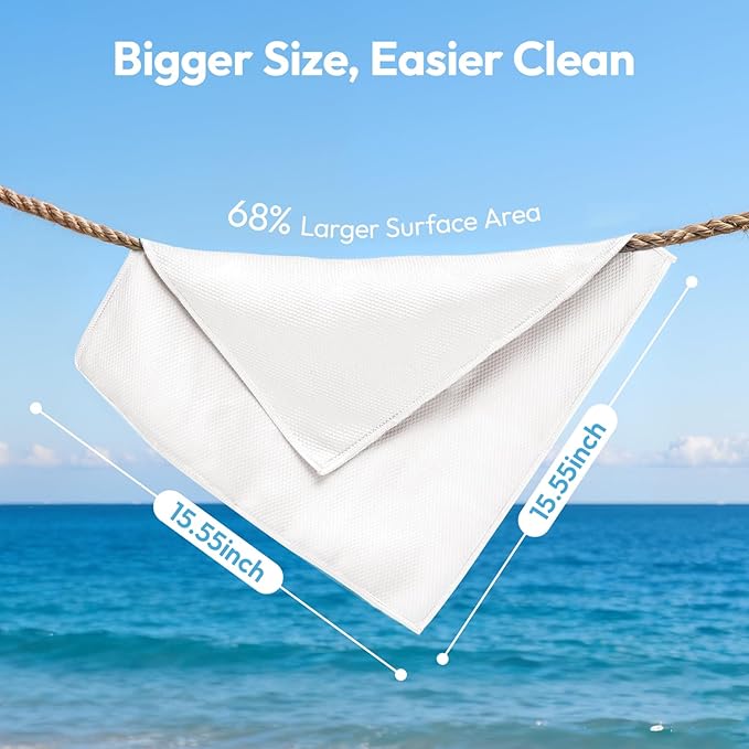 Microfiber Glass Cleaning Cloth 6 Pack, 15.5x15.5 Inch White Magic Cleaning Rags, Lint Free Streak Free Reusable Towels for Windows, Mirrors, Cars, Screens, Kitchen and Stainless Steel Surface