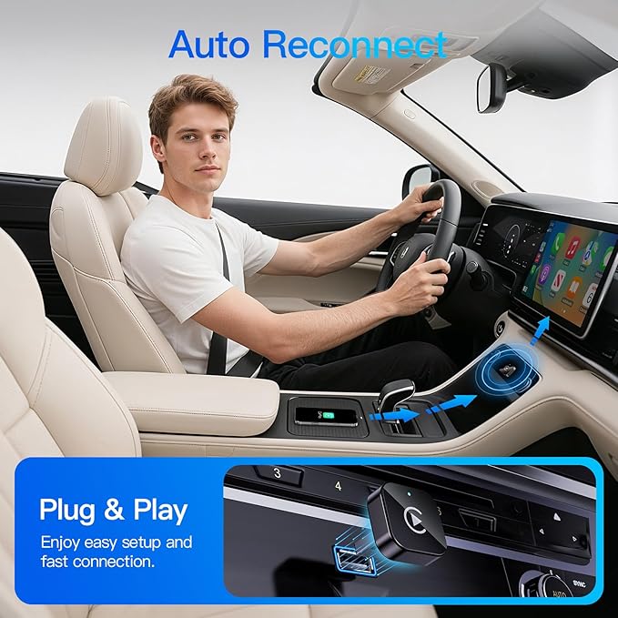 (2026 Upgraded) Wireless CarPlay Adapter for Apple iPhone＆Android, Small Size,Plug and Play,Fast and Stable Connection Wireless Adapter for CarPlay＆Android-No Latency to Screen(Black)