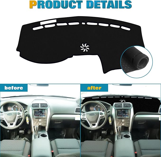 x xotic tech Center Console Dashboard Mat Pre-Cut Non-Slip Sunshield Sun Glare Protector Dash Carpet Pad Black Cover Compatible with Ford Explorer 2011-2019