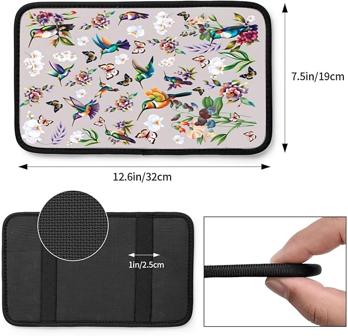 Hummingbird Butterfly Car Handrail Box Cushion Armrest Cover Auto Center Console Pad Car Decor 12.6X7.5 in