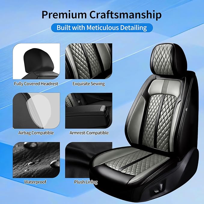 Fit Prologue Car Seat Covers for Select Honda Prologue 2024-2026 - Premium Full Coverage Leather, Airbag Compatible, Waterproof & All Weather Seat Cushion Protector, Front Pair Black+Gray
