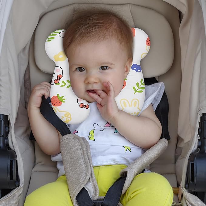 Baby Travel Pillow, Upgrade U-Shape Infant Pillow for Car Seat Pushchair and Stroller, Soft Comfortable Sleep Cushion for Kids Newborn and Toddler -StrawberryWhite