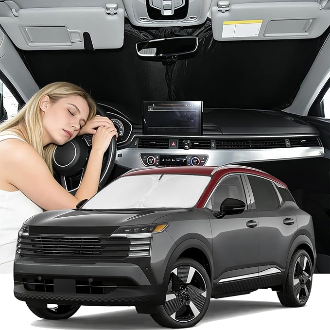 Windshield Sunshade for Nissan Kicks 2025-2026 Sun Shade Car Windshield Accessories Upgrade 4 Layers Blocks UV Rays Custom Fit Kicks 240T Car Window Shades Front Windshield Keep Cool Foldable