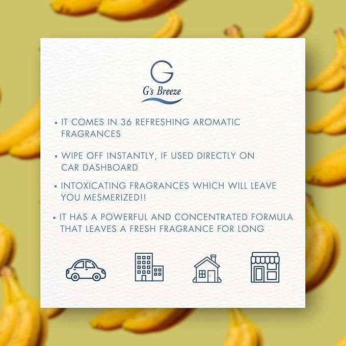 G's Breeze Vanilla Banana Air Freshener - Rich blend of Creamy Vanilla & Ripe Banana Fragrance - Sweet Floral Scent - Long Lasting Aroma - Ideal for Home, Car, Office - Create Cozy Bliss