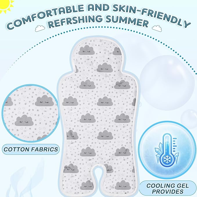Pinkunn Gel Car Seat Baby Cooling Pad for Summer Breathable Stroller Cooler Pad Multifunctional Carseat Cooling Mat for Baby Child Dining Chair Safety Seat Stroller (White,Cloud)