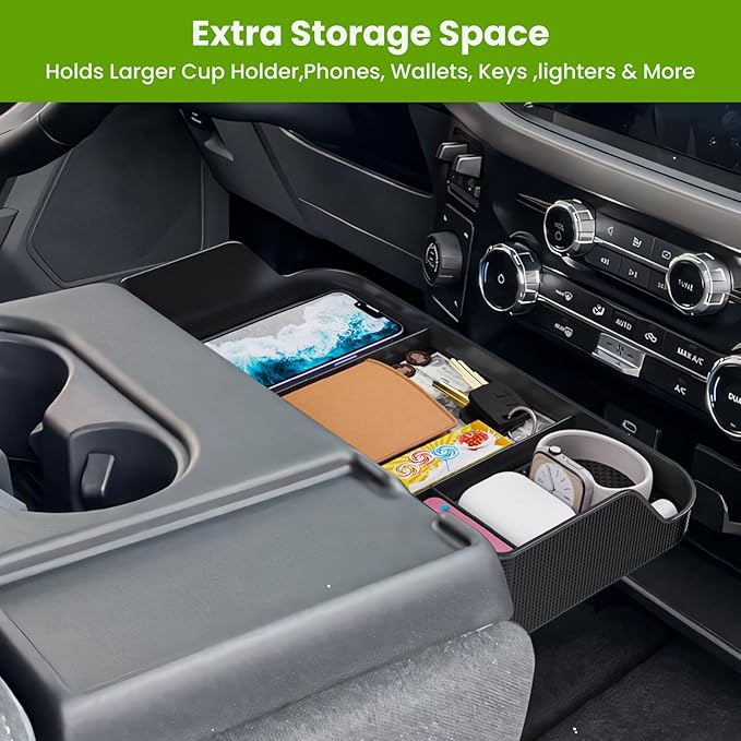 Front Center Console Organzier Headrest Tray Compatible with 2011-2025 2026 Ford F150 F250 F350 F450 F550 F650, Jump Seat Storage Container Box Armrest Table Desk Insert Accessories (Jump Seat Only)