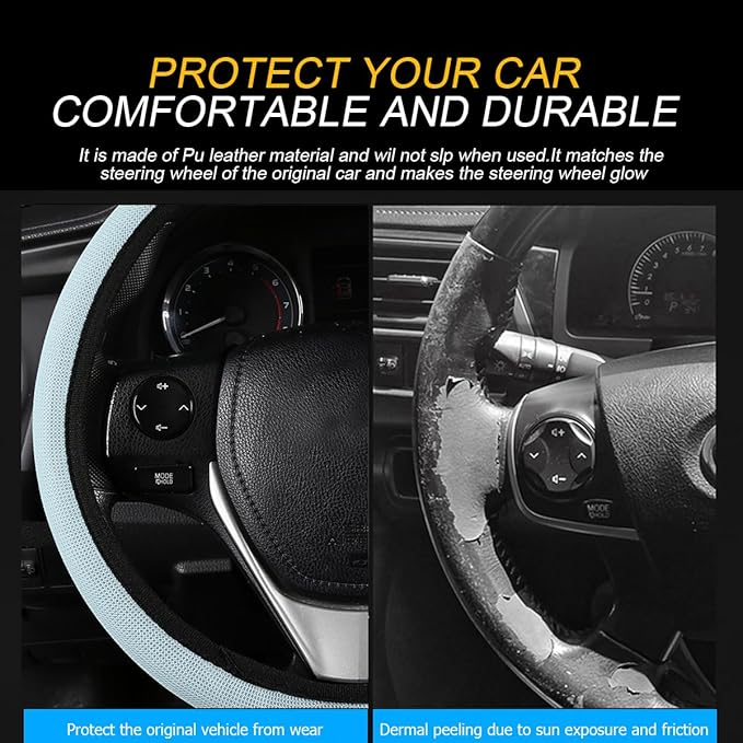 Car Steering Wheel Cover, Ice Silk Elastic Anti Slip Vehicle Protector, Breathable Easy Carry Automotive Interior Protective Wrap Accessories, Universal for SUV, Sedan, Truck (Sky Blue)