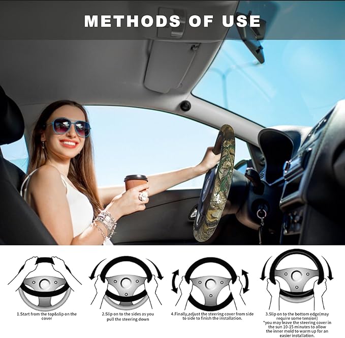 Camouflage Tree Steering Wheel Cover, Cool Anti-Slip Breathable Car Accessories Interior Elastic Steering Wheel Cover for Men Women Fit Auto, SUV Vans Truck Universal 14.5-15 Inch