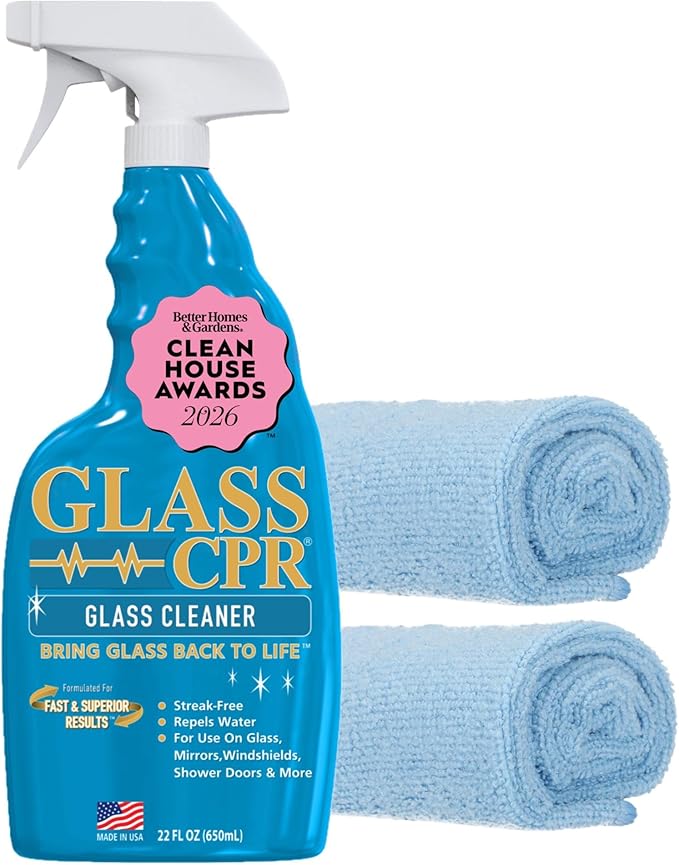 Glass CPR 2-in-1 Glass Cleaner & Water Repellent (22oz) + 2 Microfiber Applicator Towels | Deep Cleaning for Glass, Mirrors, Windows, Windshields, Shower Doors