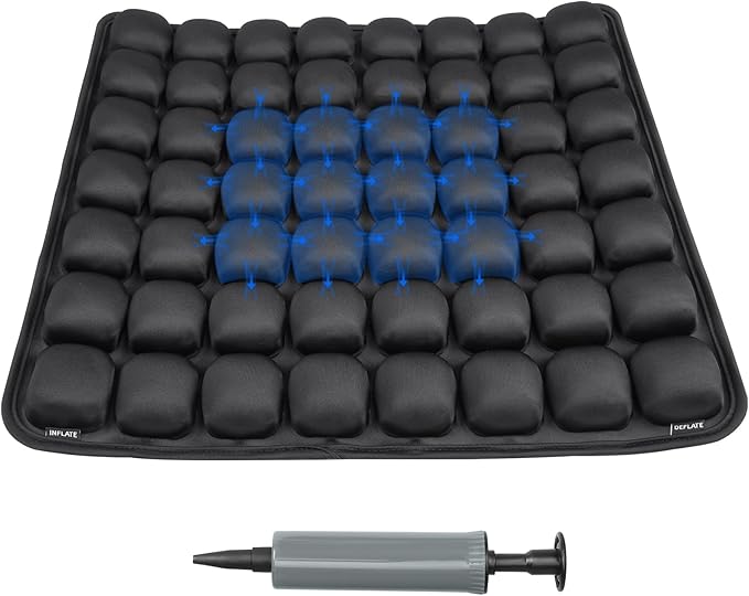 Inflatable Seat Cushion for Car - Adjustable Air Pressure Travel Cushion for Long Flights, Office Chairs, and Travel - Portable 17.7x15.7 Inches - Black