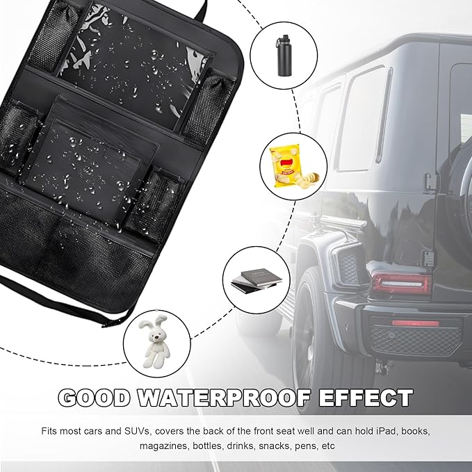 2PCS Car Backseat Organizer, Oxford Car Back Seat Protecter Kick Mat with Touch Screen Tablet Holder, Waterproof Automotive Seatback Storage Bag with Multi Functional Pockets (Regular Style)