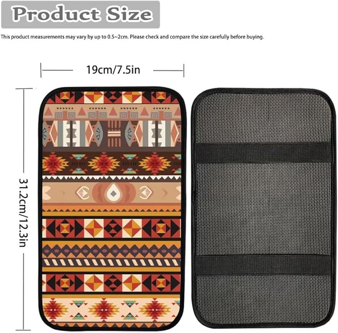 Coldinair Southwest Indian Aztec Car Armrest Cover,Auto Center Console Pad,Soft Seat Box Cover Protector Cushion,Car Accessories Decor for Most Cars,Sedan,Truck,SUV
