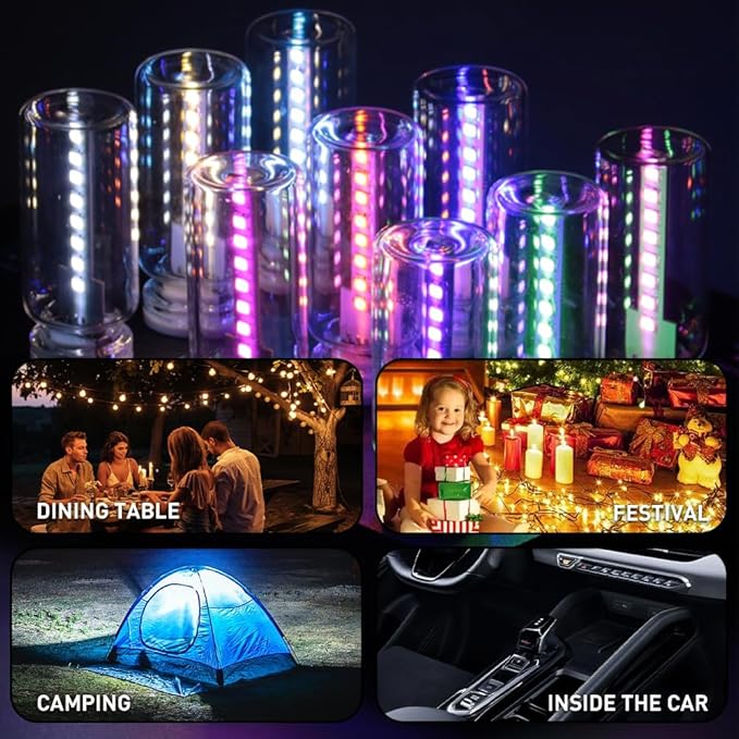 14 in 1 Modes Car USB Night Light, 7 Colors Touch Adjustment LED Interior Night Lighting Plug in USB Mini Ambient Lamps for Car, Camping, Holiday Decoration, Bedroom, Party(2Pcs)