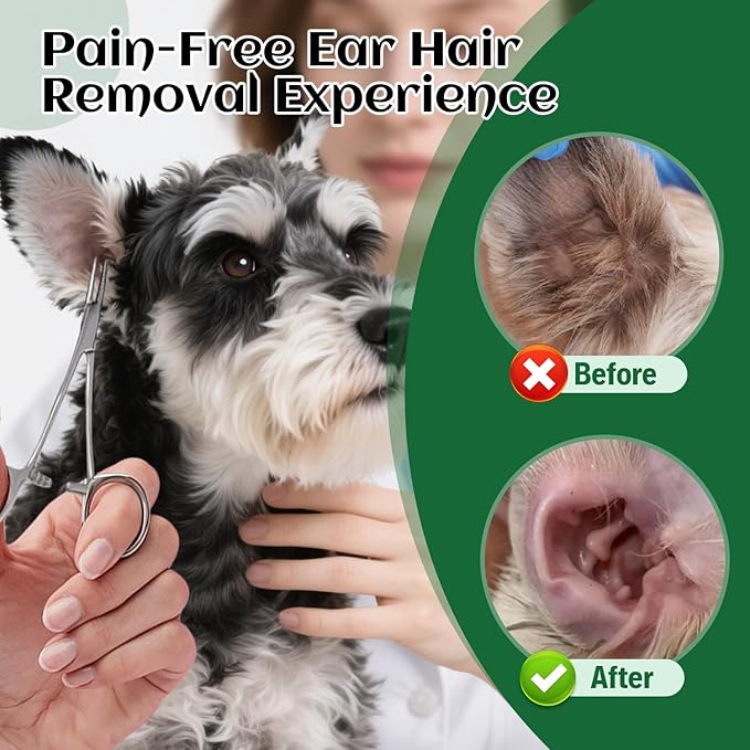 Dog Ear Plucking Powder & Hair Removal Tool Kit – 30g Dog Ear Powder for Hair Removal, 5.5" Hemostat Ear Hair Removal Tool – Helps Reduce Wax & Odor – Ear Grooming Kit for Dogs