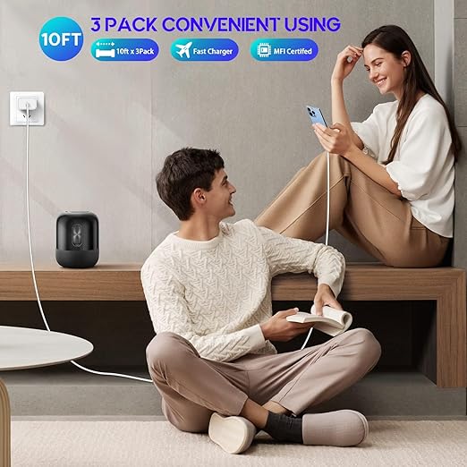 10Foot Fast iPhone Charging Cable,3-Pack Super Fast i Phone Charger USB C Charging Block Wall Charger PD Adapter with 10FT Type C to Lightning Cable Cord for iPhone 14/13/12/11ProMax/XS Max/XS/XR/8/SE