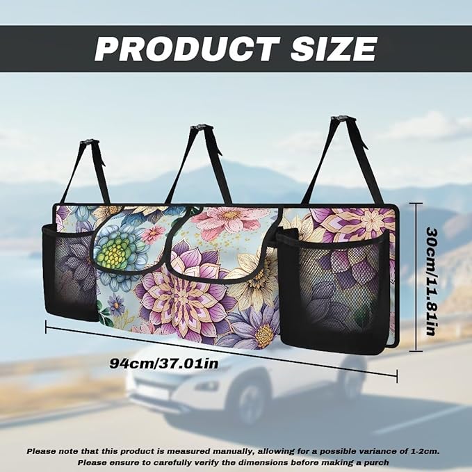 Bohemian Mandala Floral Flowers Car Trunk Organizer, Space Saving Expert, 4 Compartments, Multicolored