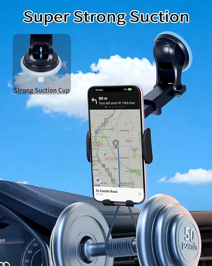 Wireless Car Charger Mount with Air Vent Clip & Suction Base, 15W Fast Auto-Clamping Charging Phone Holder for iPhone 17/16/15/14, Samsung S24/S23, etc.(Black)