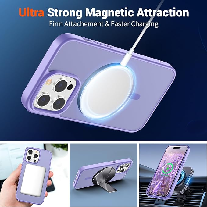 SUPFINE Magnetic for iPhone 14 Pro Max Case(Compatible with MagSafe)(Military Grade Drop Protection) Slim Translucent Matte Shockproof with Anti-Fingerprint Phone Case,Purple