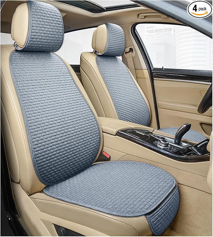 4PCS Car Seat Cover Pad, Breathable Auto Front Seat Bottom Cushion Mat & Seatback Cover, Soft Comfortable Vehicle Full Seat Protector, Universal Truck SUV Car Accessories (Gray)