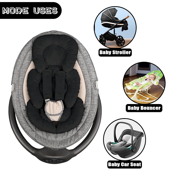 GFU Infant Car Seat Insert Head and Body Support, Reversible Newborn Insert for Carseat with Strap Pads, Soft Stroller Cushion Pillow Insert for Boys and Girls, Fits for Stroller, Swing, Black