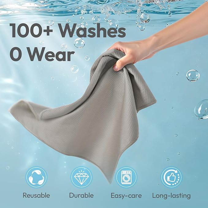 Microfiber Glass Cleaning Cloth 6 Pack, 15.5x15.5 Inch White Magic Cleaning Rags, Lint Free Streak Free Reusable Towels for Windows, Mirrors, Cars, Screens, Kitchen and Stainless Steel Surface