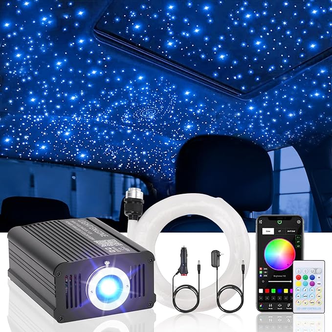 Twinkle Starlight Headliner Kit, Music Sync 550pcs 0.03in 9.8ft Fiber Optic Light APP/Remote Control for Car Home Ceiling Star Lights