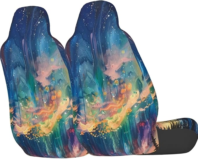 Delerain Car Seat Covers Set 2Pcs, Aurora Borealis Universal Front Car Seats Vehicle Enterior Protector Suitable Fits Most Car Auto SUV Sedan Truck