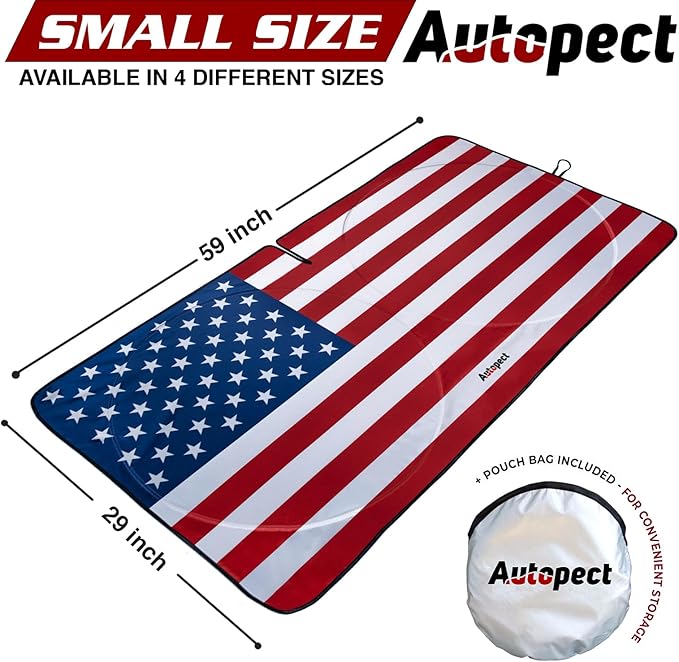 Windshield Sun Shade - American Flag Design, High-Resolution Sun Visor for Car, Truck, SUV with Mirror Cut-Out for Interior Sun Protection, Foldable Car Sun Shade (Original, Small)