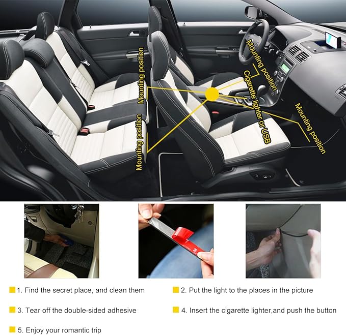 povtii Car Led Interior Lights, RBG 48 LED Multicolor Music Auto Interior Strip Light with APP Control, Waterproof Lighting Lamp Kit Under Dash with Charger, Car Accessories (USB)
