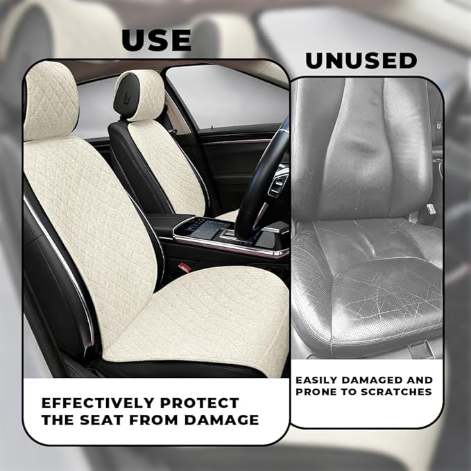 2PCS Linen Car Seat Covers Front Seats,Breathable Cloth Fabric Car Seat Protector - Universal Cloth Seat Covers Fit for Cars, Vans, SUVs, Trucks and for All Seasons - Beige