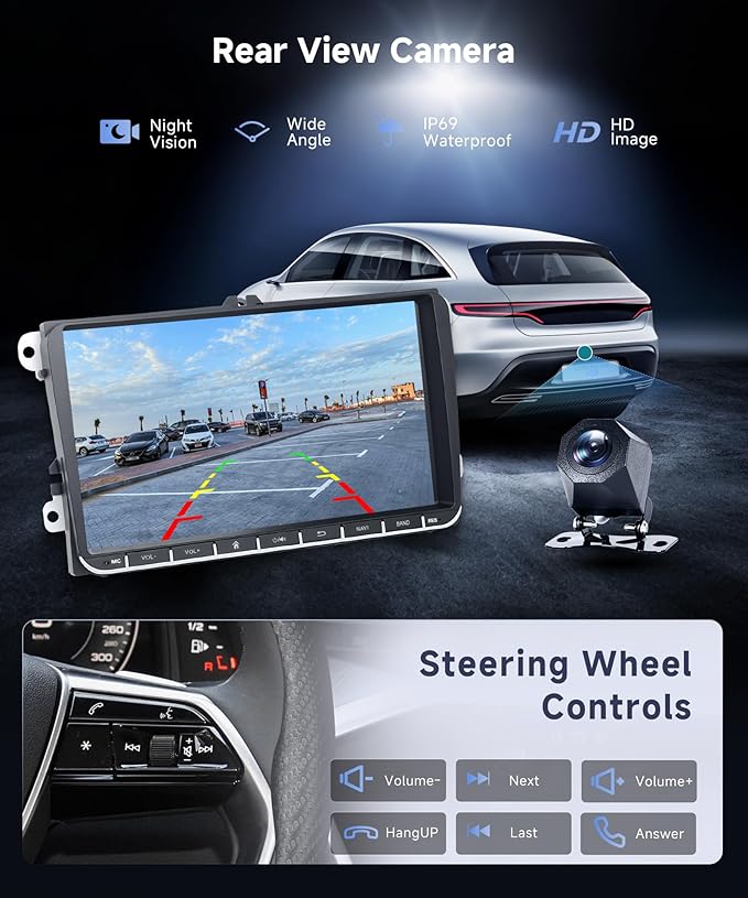 4G+64G Car Radio for VW Golf MK5 MK6 Passat Jetta Tiguan T5 EOS Polo with Wireless CarPlay Android Auto, 9 Inch Android Car Stereo GPS Navigation WiFi SWC Bluetooth FM with Backup Camera