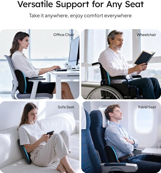 Wigoo 2026 Lumbar Support Pillow for Car [Ergonomic Design, Pressure Relief] Back Cushion for Driving Seat, Back Support Pillow for Car-Office Chair, Fits All Vehicles (Black 2-Pack)