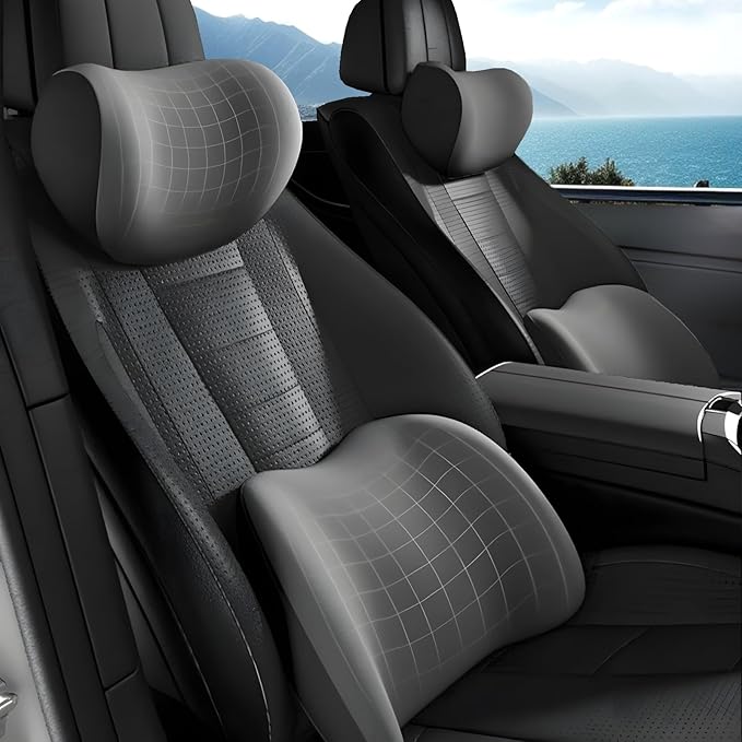Car Headrest & Lumbar Support Cushion, Car Headrest and Lumbar Support, Ergonomic Car Seat Headrest & Lumbar Cushion, Car Head Rest and Lumbar Pillow Set for Neck Back Pain Relief (Wine)