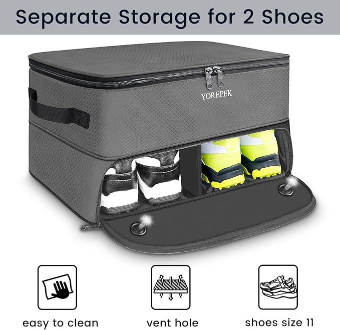 YOREPEK 2 Layer Golf Trunk Organizer, Golf Gifts for Men with Separate Ventilated Compartment for 2 Pair Shoes, Waterproof Car Trunk Locker for Balls, Tees, Clothes, Gloves, Gifts for Golfers