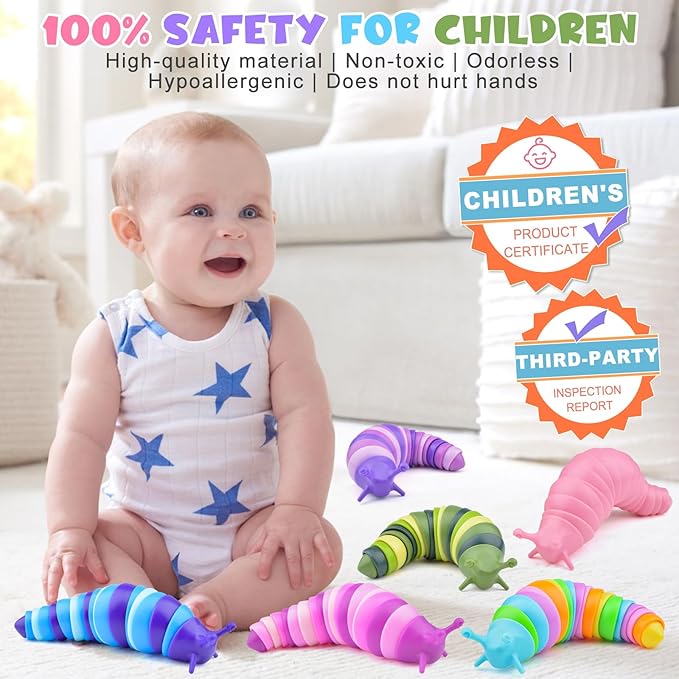 Cevioce 6 Sensory Slug Fidget Toys, Adults & Kids Party Favors, Autism Sensory Toys for 3+ Year Olds - Blue