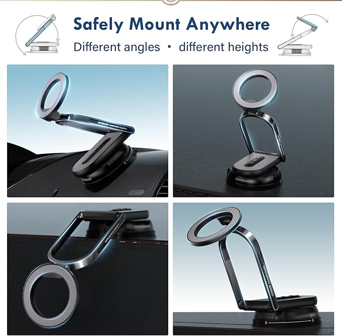 Coverado Magnetic Car Phone Holder, Vacuum Magnetic Phone Holder for Car, 360° Rotation Strong Magnet Car Phone Mount Dash Cell Phone Mount for iPhone 17/16/15/14/13/12