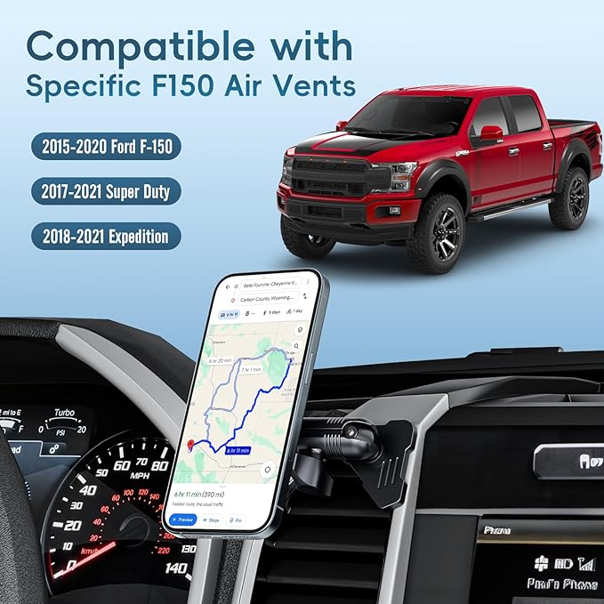 Kaishengyuan Magnetic Vent Phone Mount Compatible with 2015-2020 Ford F-150, 2017-2021 Super Duty & 2018-2021 Expedition, Car Full Metal Phone Holder Cradles Bracket Stand for All Smartphone