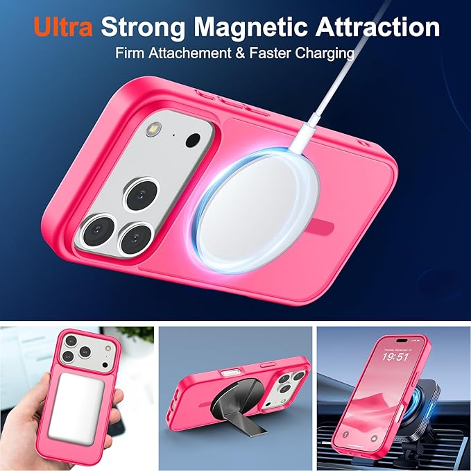 SUPFINE Magnetic for iPhone 17 Pro Max Case (Compatible with MagSafe)(Military Grade Drop Protection) Translucent Matte Shockproof with Anti-Fingerprint Phone Cover 2025,Hot Pink