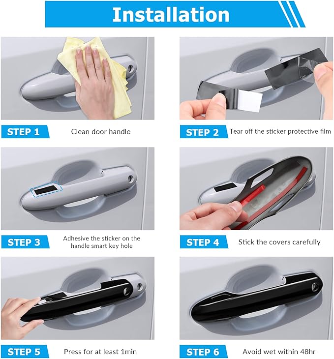Exterior Door Handle Cover Compatible for 2019-2022 2023 2024 2025 Toyota Rav4 Accessories for Highlander 2024 2023 2022-2020 Handle Protectors with 4 Holes fo Auto Sensors (Glossy Black)